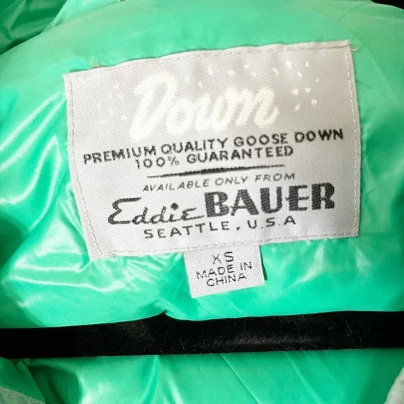 Eddie Bauer Mint Green 550 Fill Power Premium Goose Down Hooded Puffer Vest XS - Picture 3 of 5
